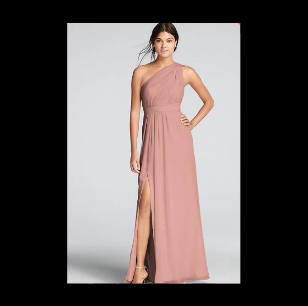 Long One Shoulder Crinkle Chiffon Dress
